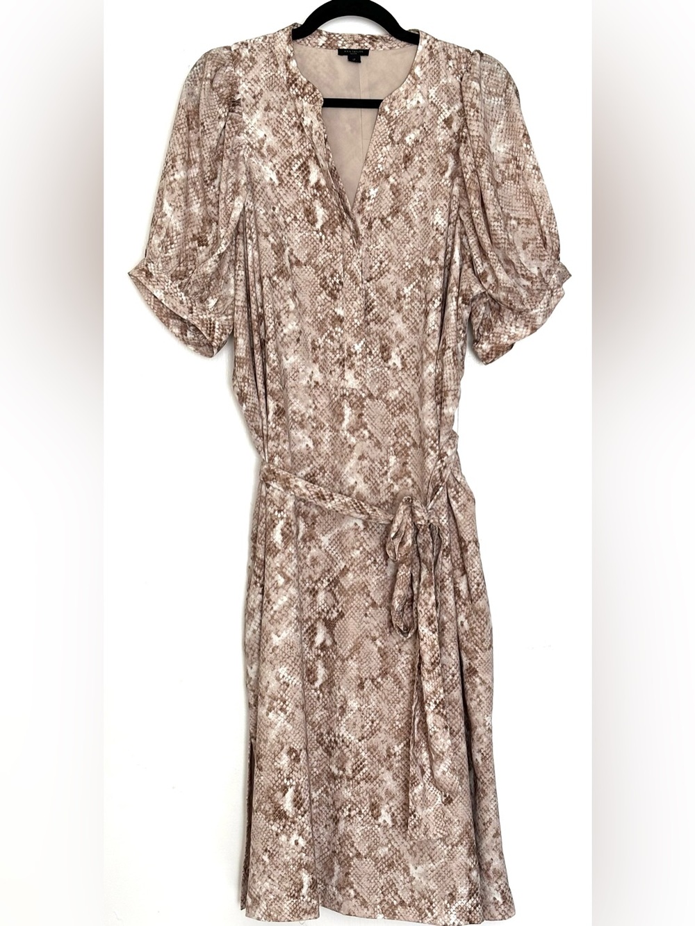 Ann Taylor Snake Print Belted Midi Dress Beige Size LP Petite